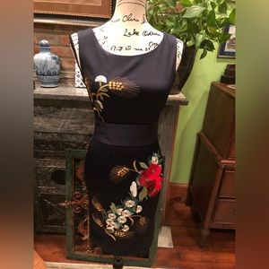 Embroidered Navy Cocktail Dress Worn Once